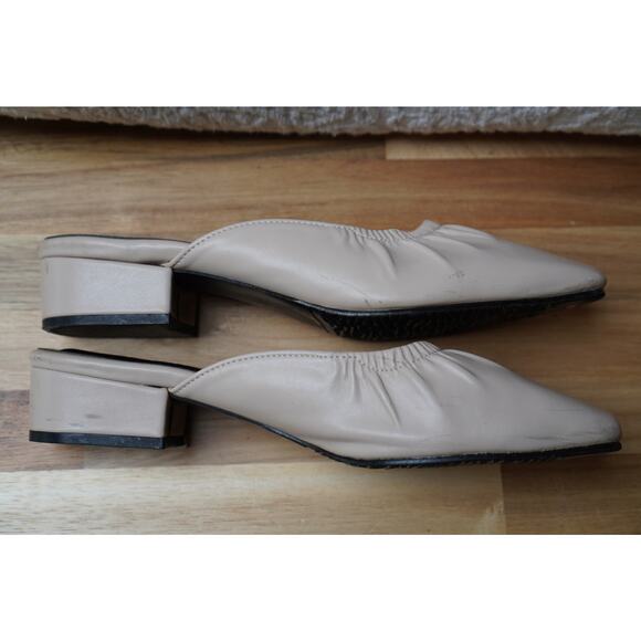 Handmade Ruched Faux Leather Square Toe Mules Casual Slippers Beige Size 5.5 - Picture 7 of 13